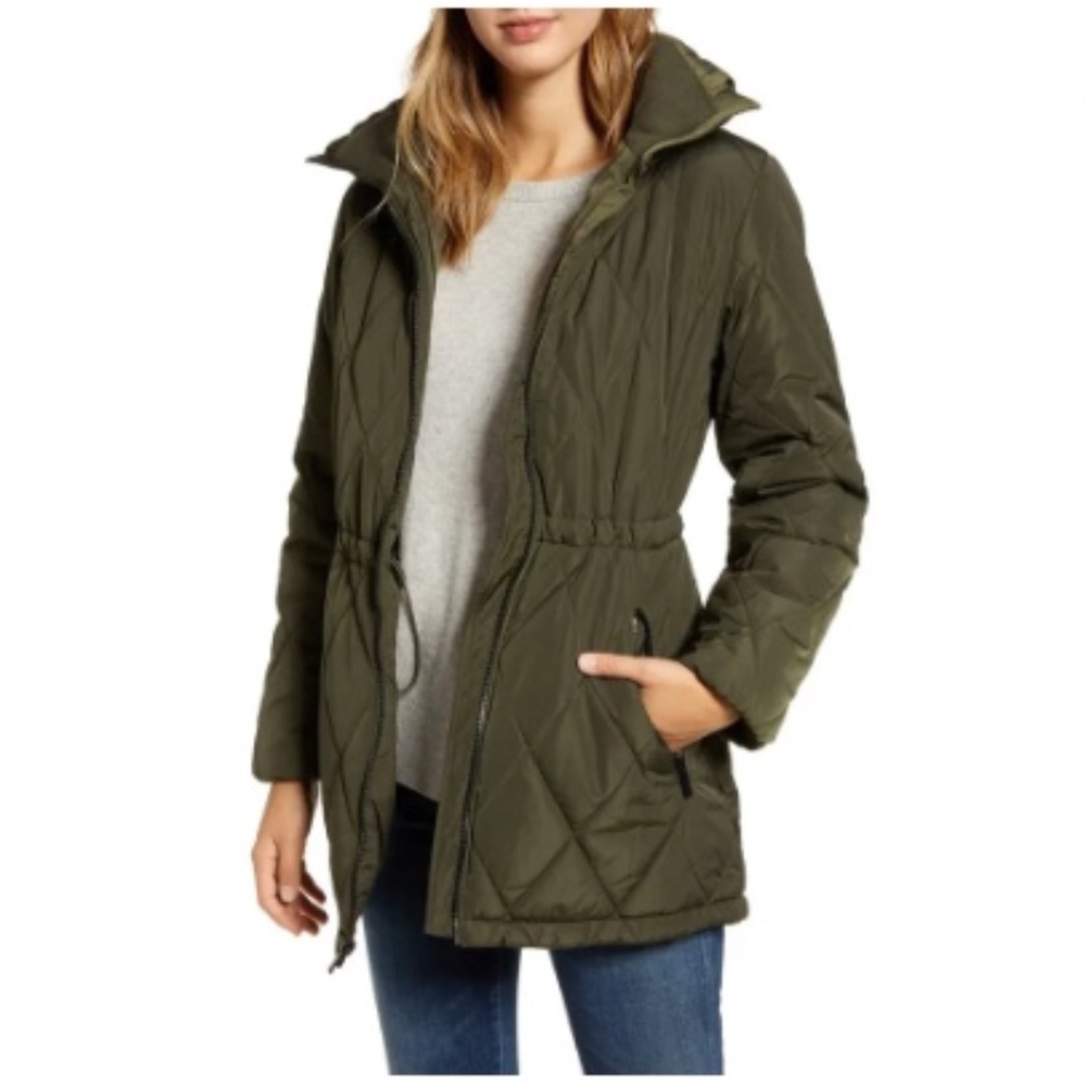 Ellen Tracy Women's Cinch Waist Quilted Jacket Olive Green Size Small‎